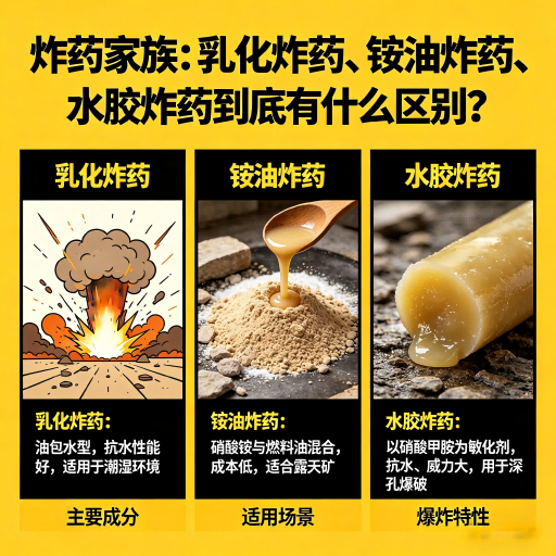 九所镇炸药家族：乳化炸药、铵油炸药、水胶炸药到底有什么区别？